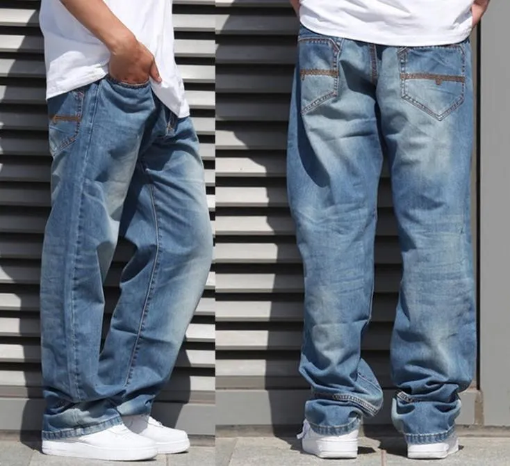 Hip-Hop Mens Jeans Pants Baggy Loose Fit Denim Trousers New Hip Hop Sz  30-46