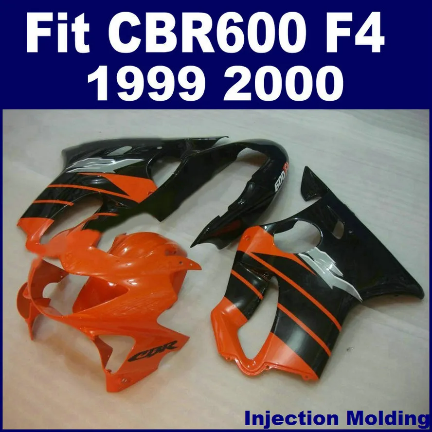 100 parti di stampaggio ad iniezione kit carenatura completa per honda cbr 600 f4 1999 2000 arancione nero 99 00 cbr600 f4 bodykits nujg