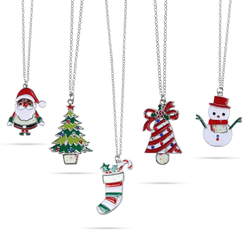 Autocollants de Noël impression colliers peinture autocollants pendentif en alliage inoxydable lien chaîne collier bijoux cadeaux pour femmes hommes enfants