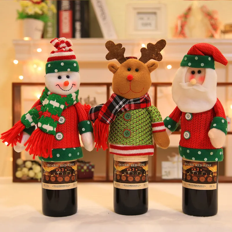 3 pièces fournitures de décoration de noël pour la maison ensembles de bouteilles de noël couverture de bouteille de vin couverture de vin de noël