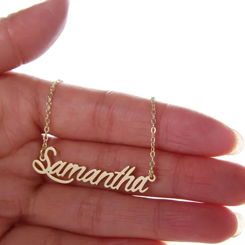 Name necklace Personalized for women letter font Tag " Samantha " Stainless Steel Gold and Silver Customized Name Necklace ,NL-2399