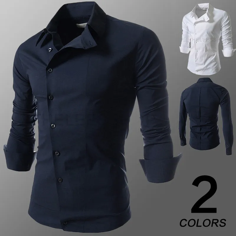 2015 New Mens Long Sleeve Solid Casual Shirt Slim Fit Casual Shirts ...
