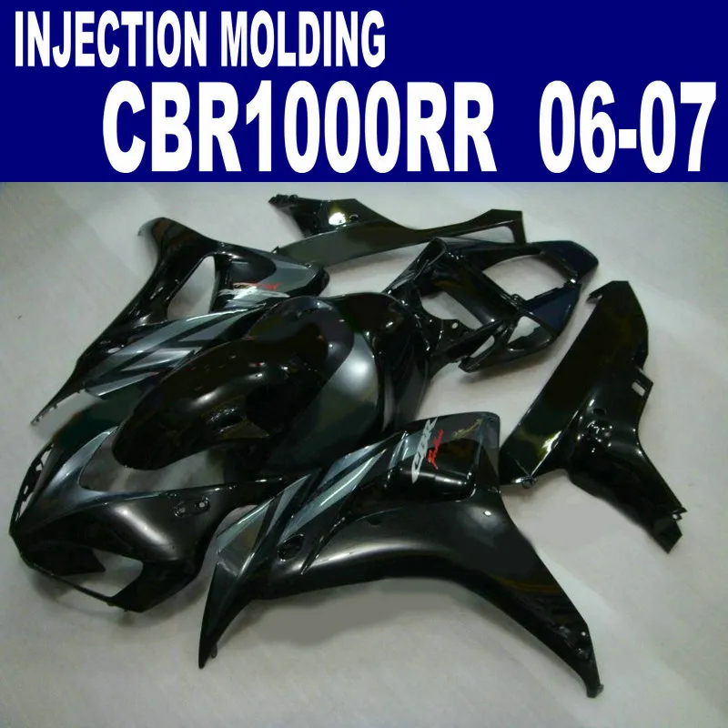 Skräddarsy Fairing Kit för Honda Injection Golding CBR 1000 RR 06 07 All Glossy Black CBR1000RR 2006 2007 ABS Fairings Set AQ58