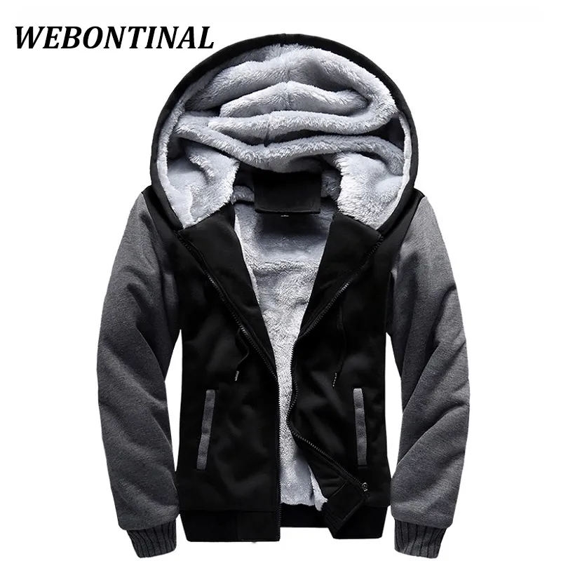 Wholesale- WEBONTINAL Winter Sweatshirt Men Hoodie Male Coat Hooded 2017  Casual Zipper Thicken Velvet Hoody Man Polyester Tracksuit