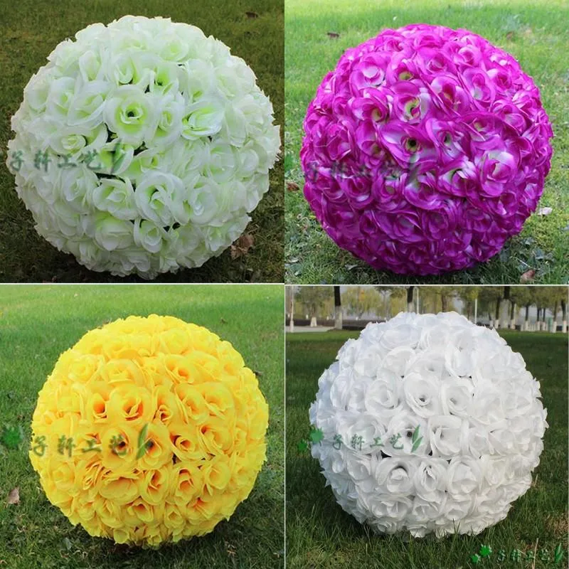 Bröllopsdekorationer 30cm 12 tum Konstgjord Rose Silk Flower Kissing Balls Pomander Rose Bröllop Blommor Bukett Hängande Bollar Party Decor