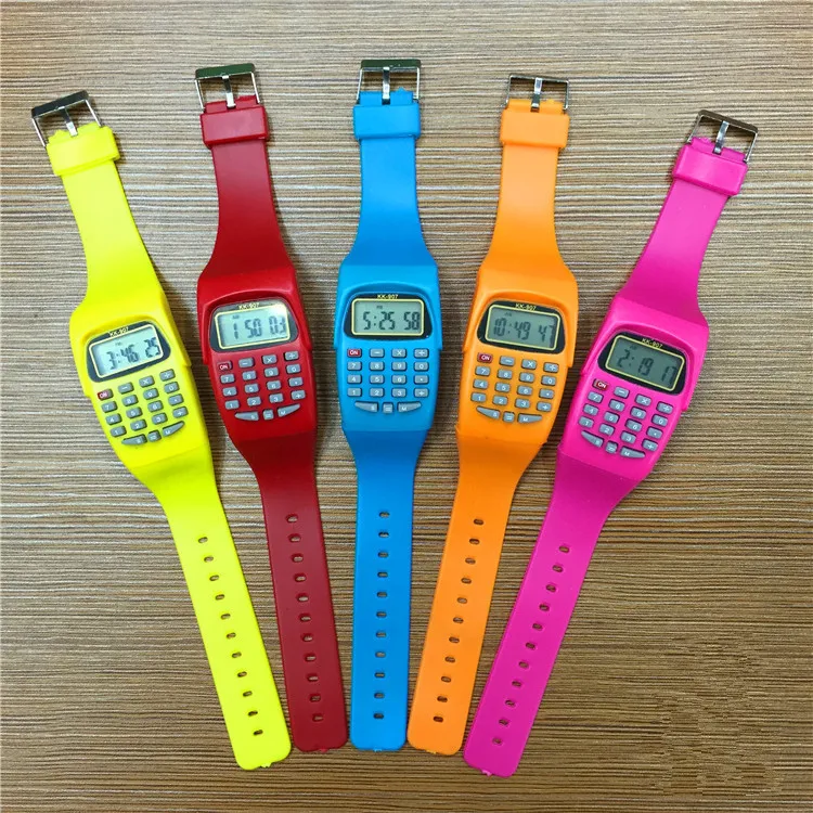 Mode Electronic Digital LED -klocka Casual Silicone Sports Watches For Kids Children Multifunction Calculator Arvur Colorful9016615