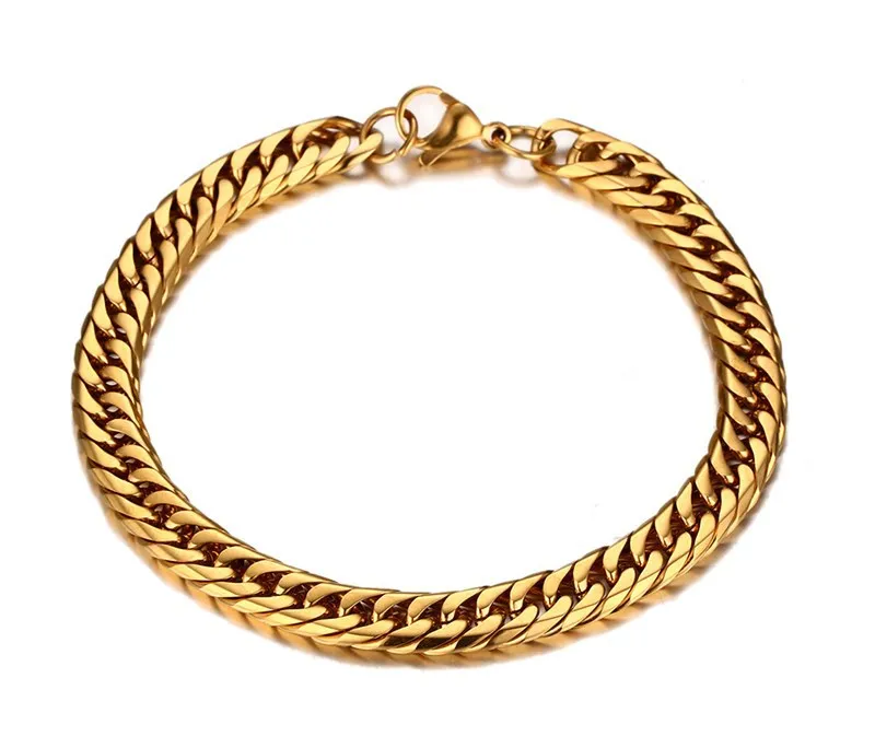 Nieuwe aankomst Hoogwaardige populaire heren Best Gift 316L Roestvrij staal Gold Close Curb Link Chain Necklace + armband sieraden set