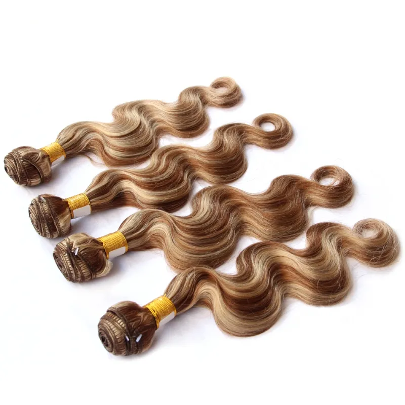 Piano Color Body Wave Human Hair Bundles With With Spets Closure Brown and Blonde Hair 3 Bunds 1030 Inch80127008672280