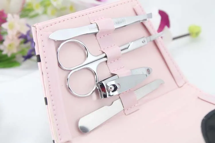 kit d'art d'ongle, ensemble de manucure de sac à main à pois rose chaud, coupe-ongles, coupe-ongles, cadeau de mariage faveur douche nuptiale wen4595