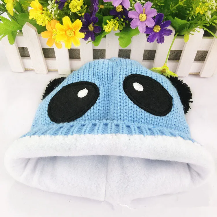 Winter warme Fleece Tier Baby Panda Strickmützen Hut Kinder Kinder niedlichen Cartoon Pom Pom Crochet Cap