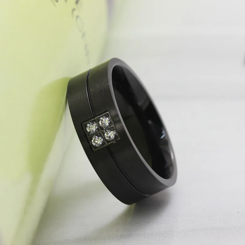 Titanium Steel Cubic Zirconia Men Fashion Classic Rings Black 8mm Size 6-13