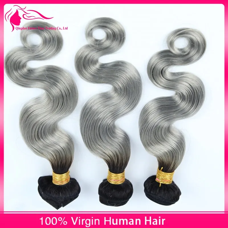 9a 1BGrey hårbuntar med spetsstängning 2 ton silvergrå kroppsvåg ombre hår med spetsstängning middlethree part2121064