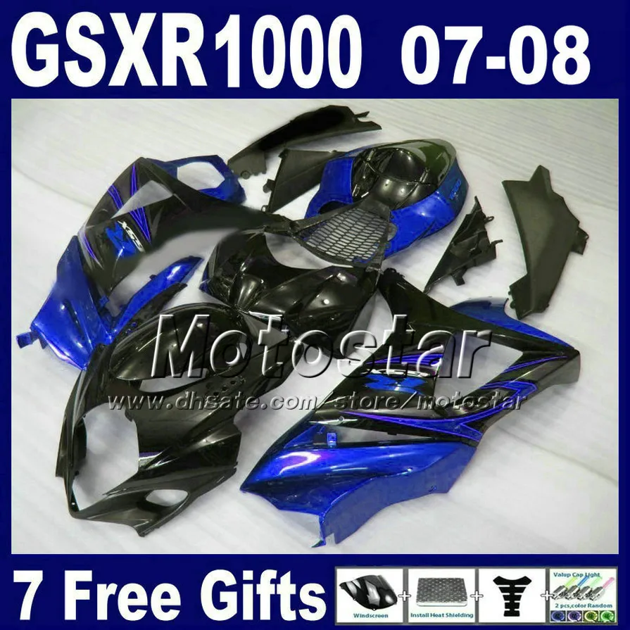 مجموعة انسيابية للدراجات النارية abs لسوزوكي gsxr1000 2007 gsxr1000 2008 مجموعات انسيابية بلاستيكية زرقاء سوداء k7 gsxr 1000 07 08 hs16seat cowl