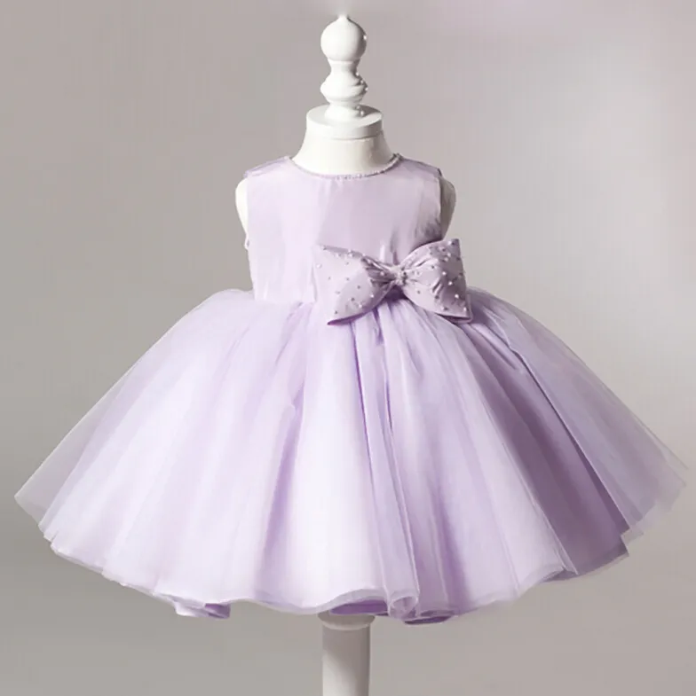 Hochwertiges neues Blumenmädchen-Party-Brautjungfer-Festzug-Prinzessin-Kleid mit Juwel, Tee-Länge, Organza mit Schleife, Blumenmädchenkleider