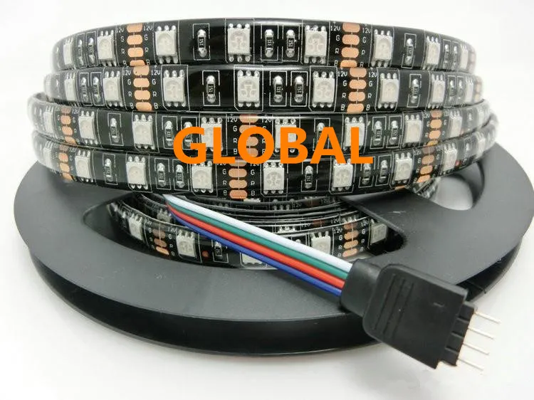 Schwarzer PCB-LED-Streifen 5050, DC12V, schwarze Leiterplatte, IP65 wasserdicht, 60 LED/m, 5 m 300 LED, RGB, Weiß, Warmweiß, Rot, Grün, Blau