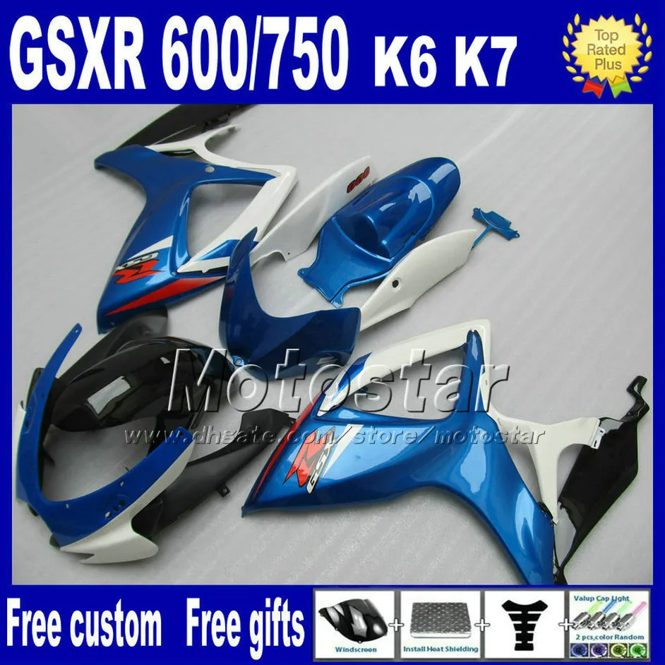 ABS-kerset voor SUZUKI GSXR 600 750 06 07 K6 Blauw Wit Zwart Motobike Onderdelen GSX-R 600/750 2006 2007 Valerijen Set