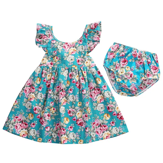 Ropa para niños pequeños, ropa para bebés, ropa de verano con volantes, vestido azul de flores para niñas, vestidos bonitos para niñas, vestido veraniego, ropa informal para niños de 0 a 5 años