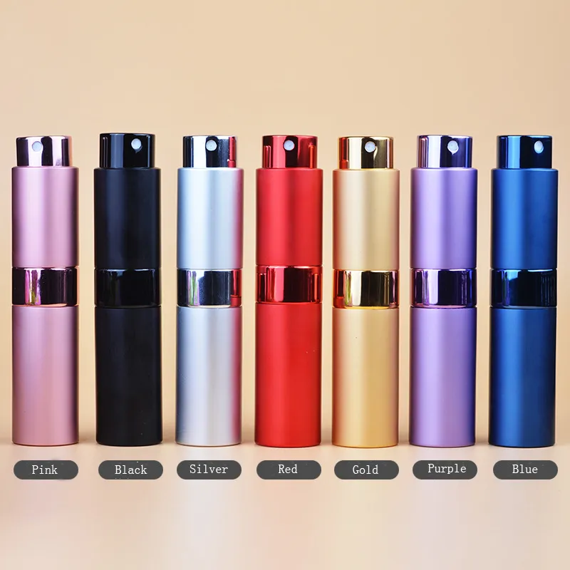 Portable 8ml rotary spray bottle anodized aluminum Spray perfume bottles glass empty makeup perfume tube bottle Factory wholesale