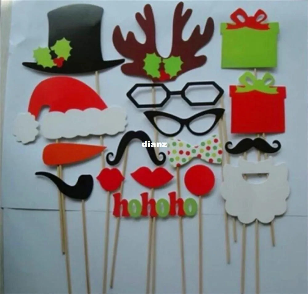 Moda Hot 17 pçs / lote DIY Photo Booth Props Bigode Lip Hat Antler Presente Da Vara Da Festa de Natal