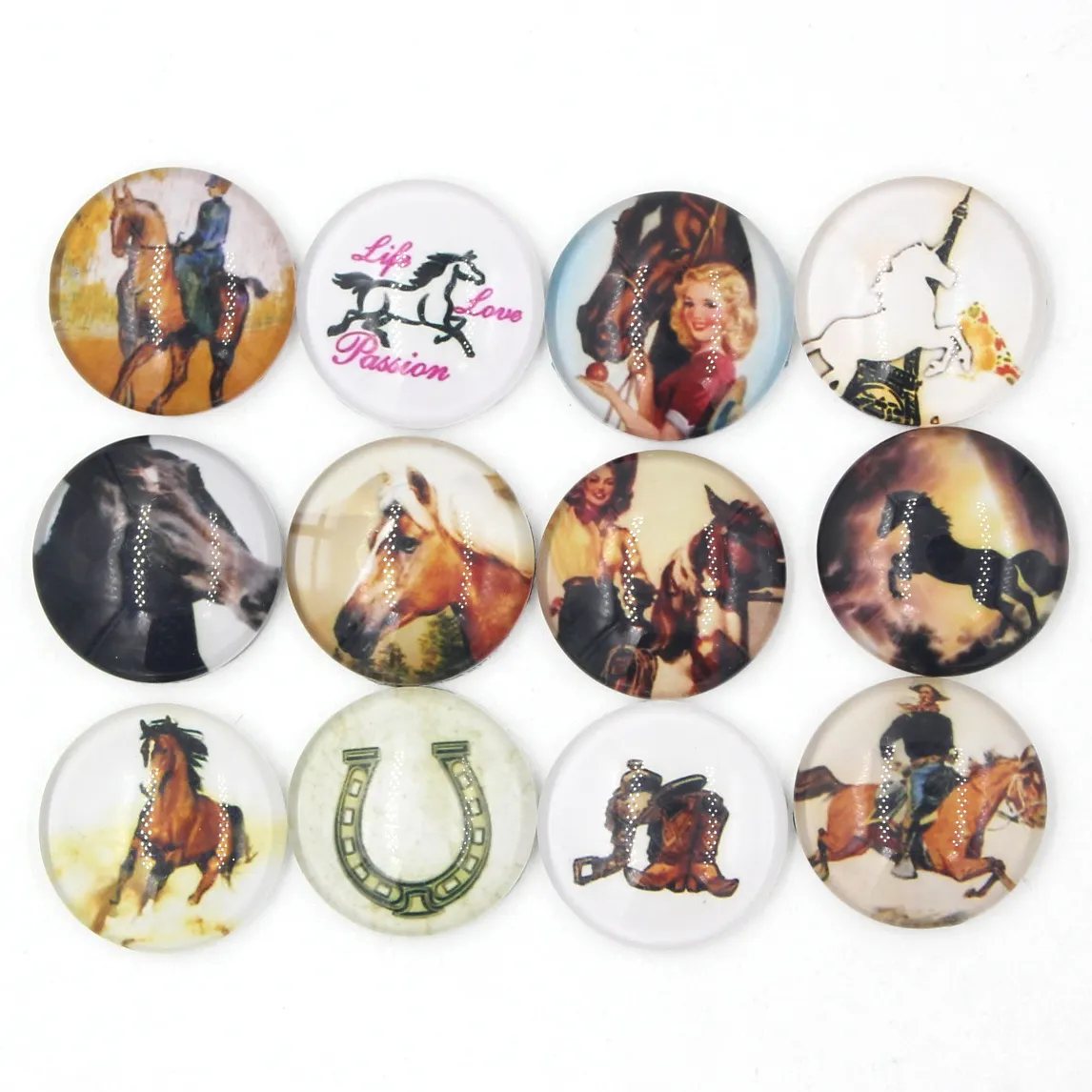 NEW Arrival 18mm Cabochon Glass Stone Button Equestrian Cowgirl Horse Horseshoe Buttons for Snap Bracelet Necklace Ring Earring Jewelry