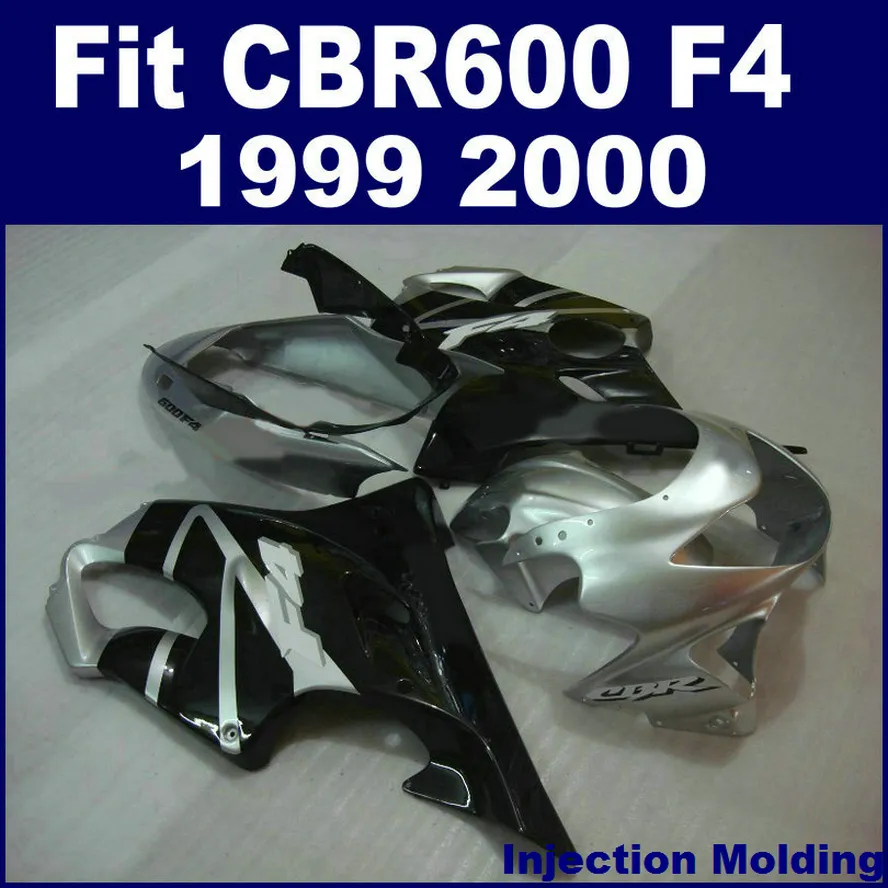 100 % 사출 성형 부품 HONDA CBR 600 F4 용 풀 페어링 키트 1999 2000 silver black 99 00 CBR600 F4 페어링 세트 BVFG