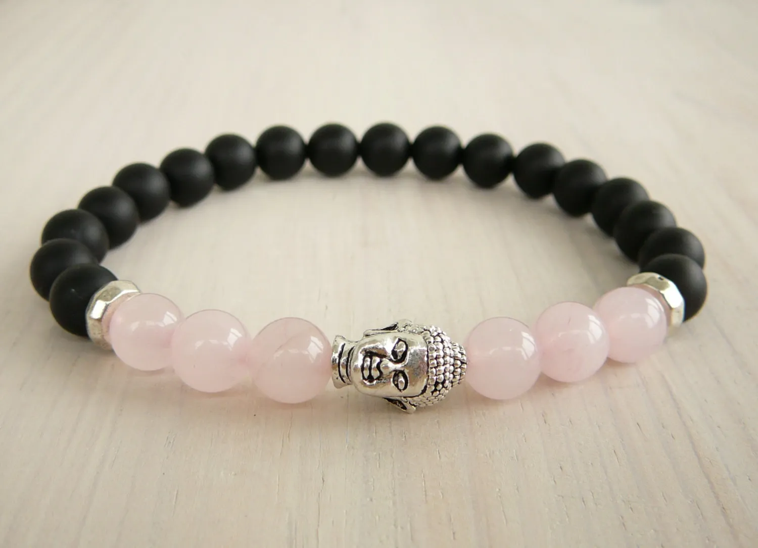 SN0239 Bouddha Bracelet Rose Quartz Bracelet noir onyx Bracelet en pierre naturelle bracelet extensible Mode Femmes Bracelet Yoga Bracelet