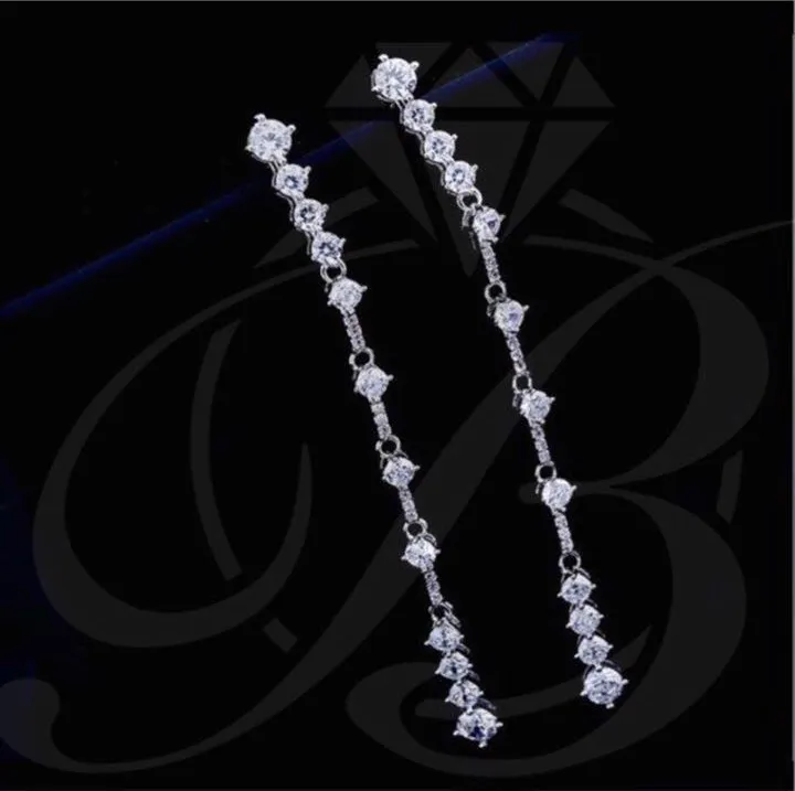 New Swing Dangle Earrings for Women Single Row Zircon Earrings for Girls Party Jewelry Wholesale Beautiful 925 Sterling Silver Jewelry