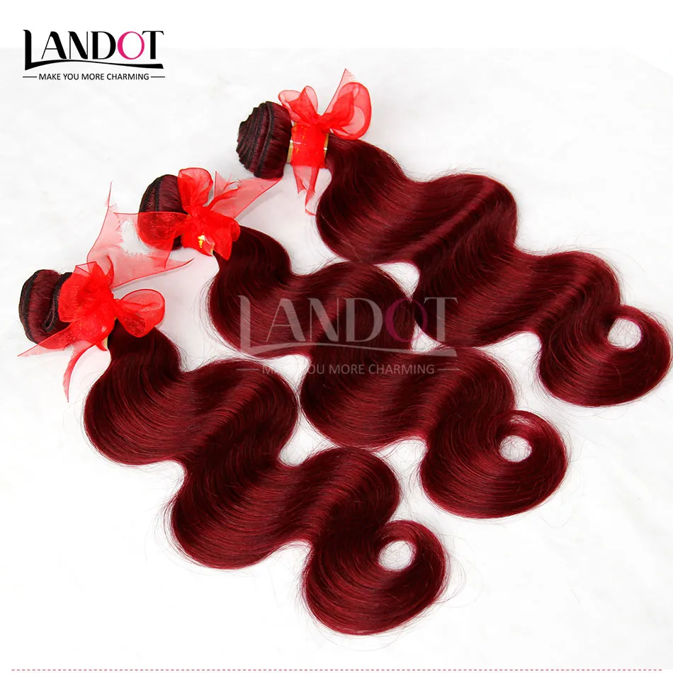 Burgundy Brazilian Virgin Hair weave Bundlesブラジルのボディーウェーブウェーブの髪3ピースロットワインレッド99J安い人間の髪の伸びが並んでいない