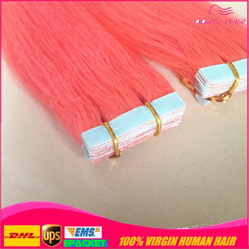 50% de desconto MIX 5 cores 10pcs fita na extensão do cabelo rosa roxo azul burg cabelo humano de Remy fita extensão do cabelo vermelho DHL livre