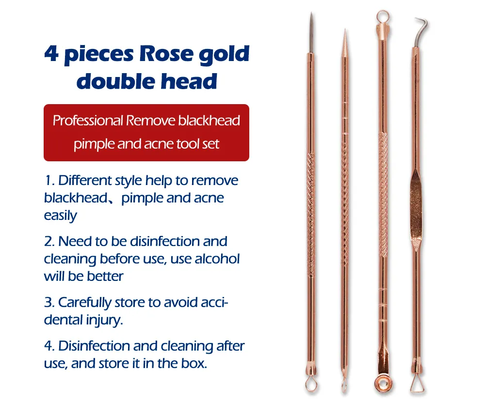 4 dingen. Rose Gold Needles Acne Pimple Needle Blackhead Remover Acne Behandeling Zwart Masker Extractor