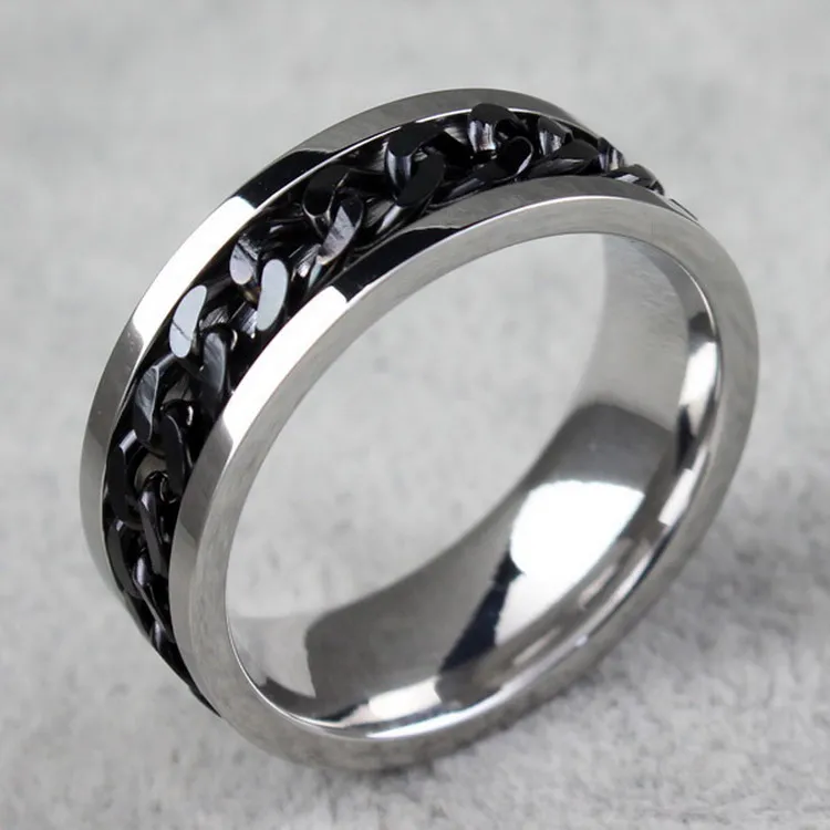 Bc smycken mode spinner kedja ring för män guld svart silver rostfritt stål kedja grossist mens smycken bc-0069