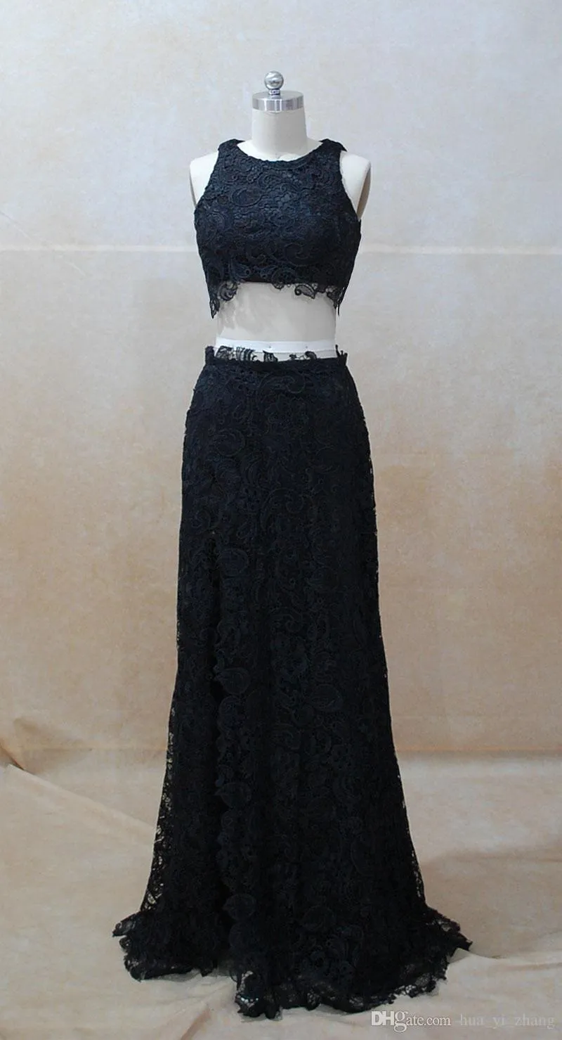 Chrissy Teigen Black Lace Dresses Real Images Grammy Awardsレッドカーペットページェントドレス2ピースセットスリットブラックレースガウンイブニング6220050