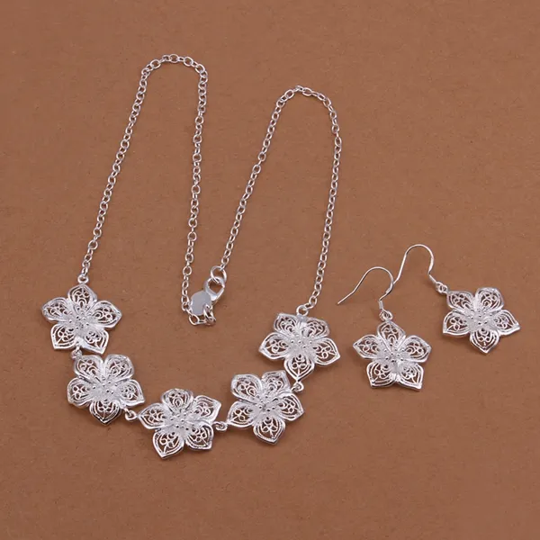 Set di gioielli in argento sterling 925 di alta qualità con fiori, collana, orecchini, pezzi, DFMSS451, nuovissimo, vendita diretta in fabbrica, argento 925