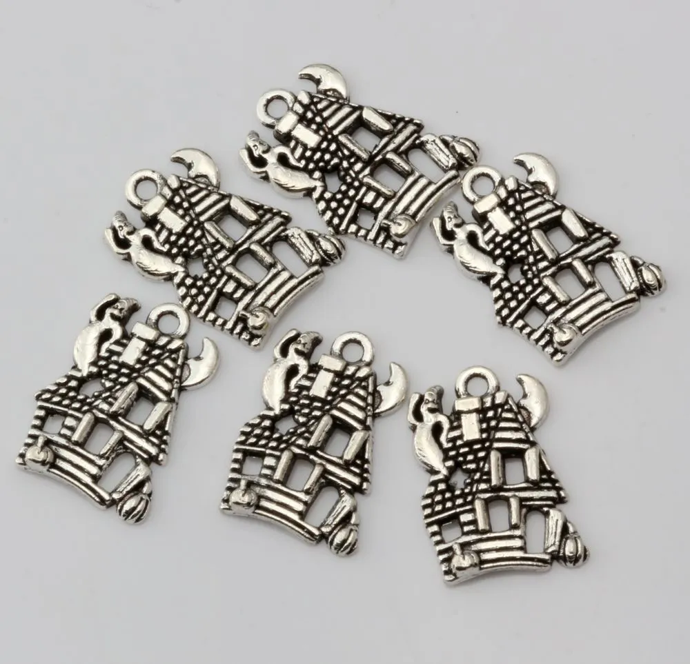 Hot ! Fashion Antique Silver Zinc Alloy *CUTE HAUNTED HOUSE GHOST* Charms Pendant 14*20mm DIY Jewelry