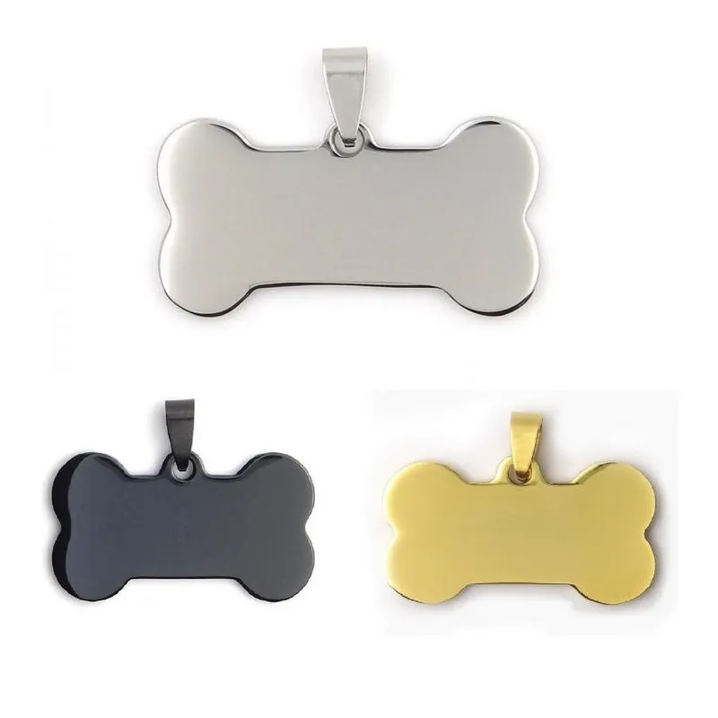 Tag per animali domestici in acciaio inossidabile di moda Targhette per cani a forma di osso Targhetta identificativa per animali domestici Colore nero oro rosa ZA5330