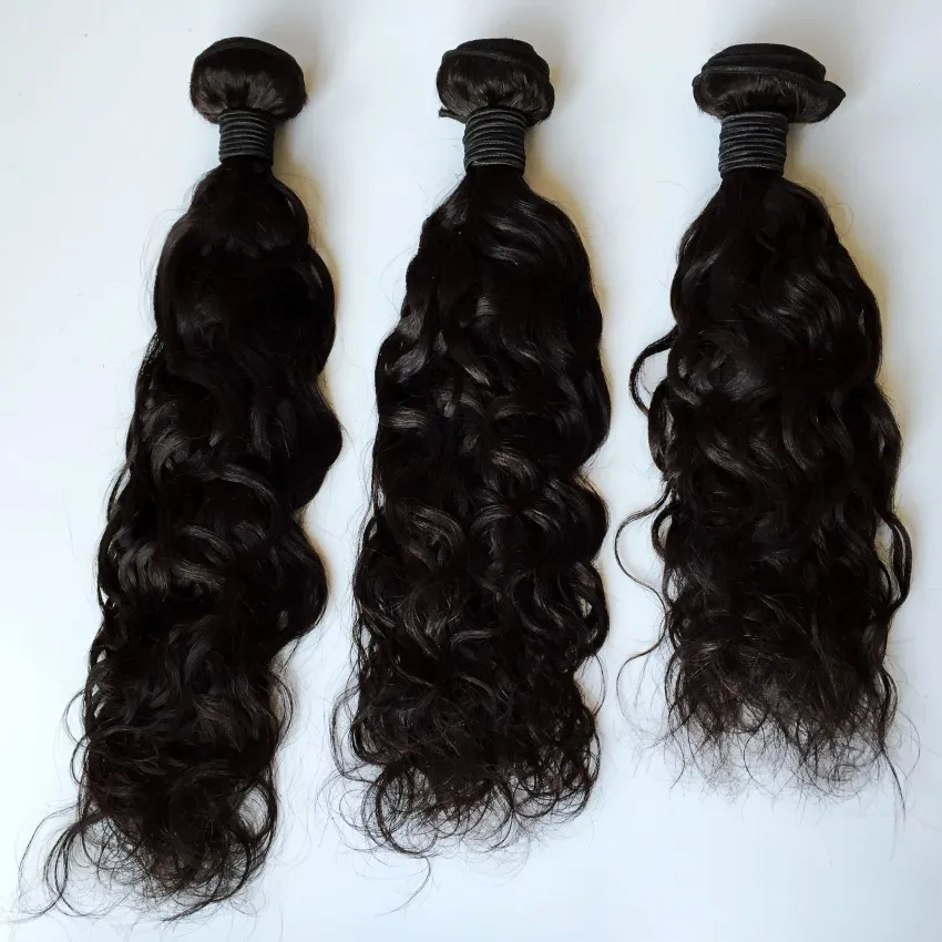 Cierre de seda de cabello virgen brasileño con paquetes Onda de agua natural Cierre de 1 pieza con 3 piezas Tejidos de cabello mojado y ondulado DHL Envío gratis