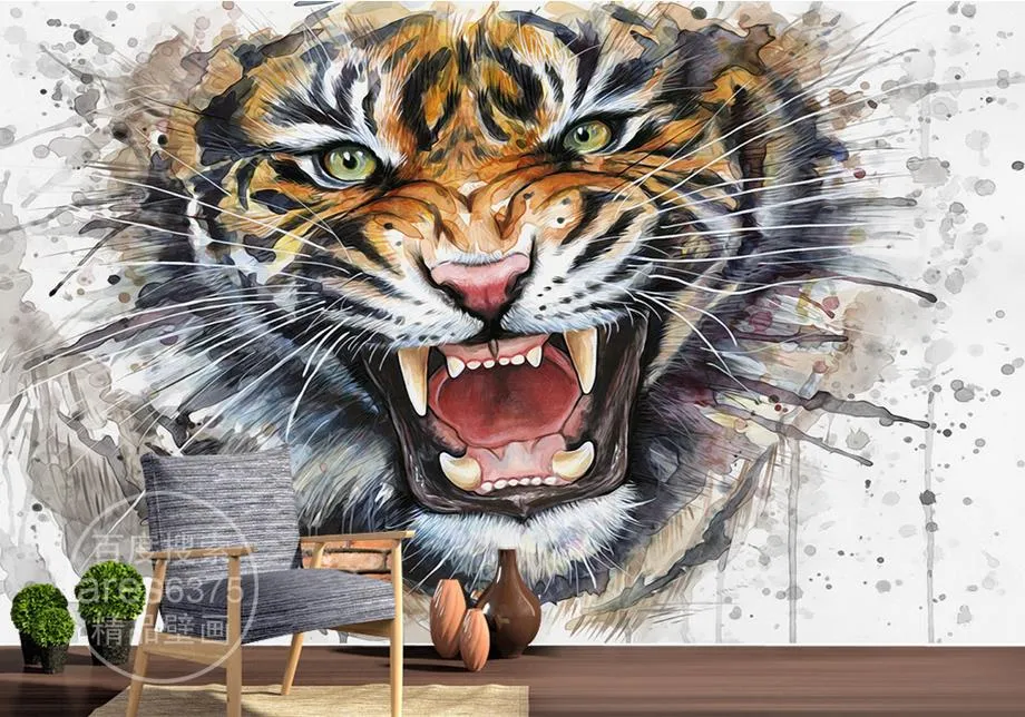 3D Wall Murals tapeter handmålat bläck akvarell Supertravedimensionell målning Tiger tapeter hem dekor3683265