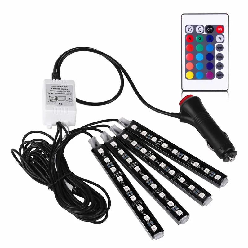 リモートコントロールRGB LEDストリップライトを備えたカー雰囲気ランプオートデコレーションカーインテリア音楽リズムライトDXY87049464