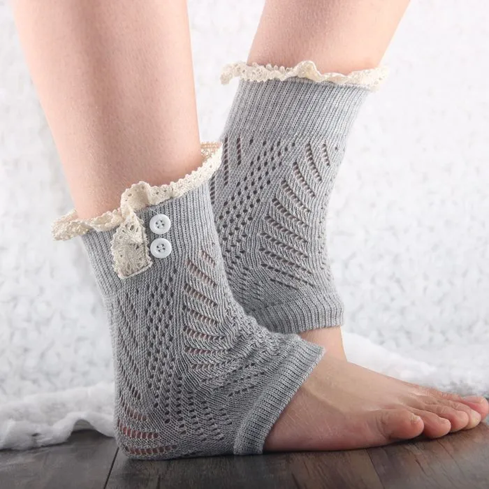 レースブートカフのニットブートトッパーレースのトリムボタンFaux Legwarmers  - レースカフ - サメのタンクレッグウォーマー＃3730