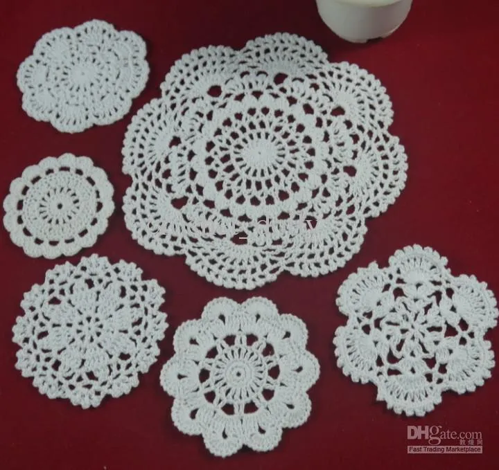 Whole 100 cotton hand made crochet doily table cloth 6 designs custom wedding decoration crochet applique LOT ZJ0014986865