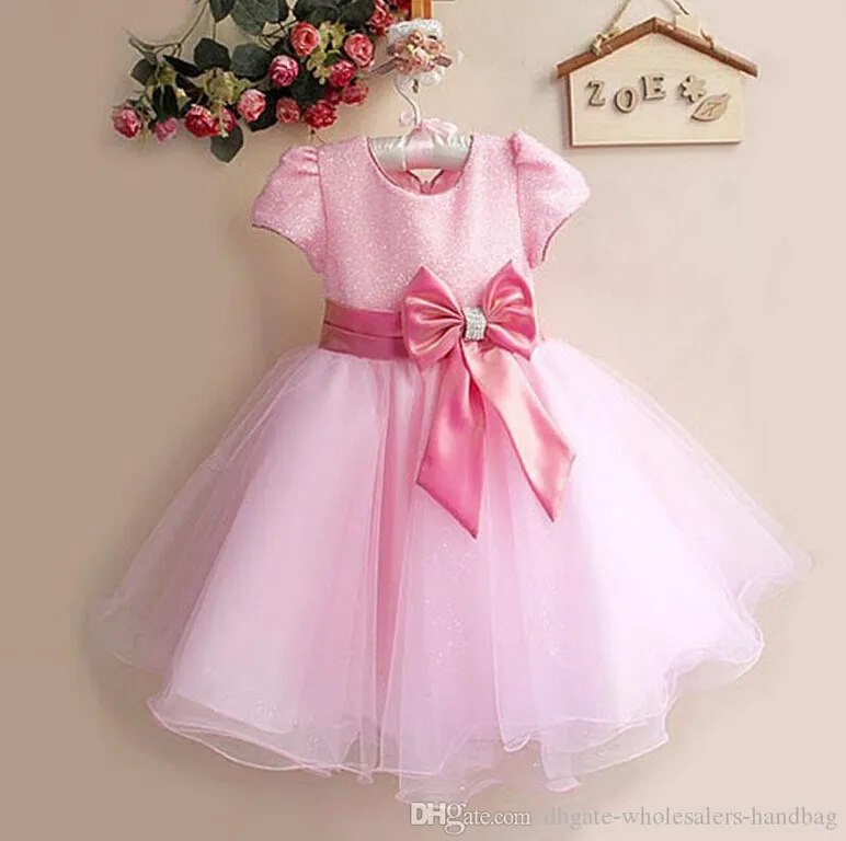 2-7 Years Girls short-sleeved sequined bow dress Princess dresses Flower Girl wedding dress