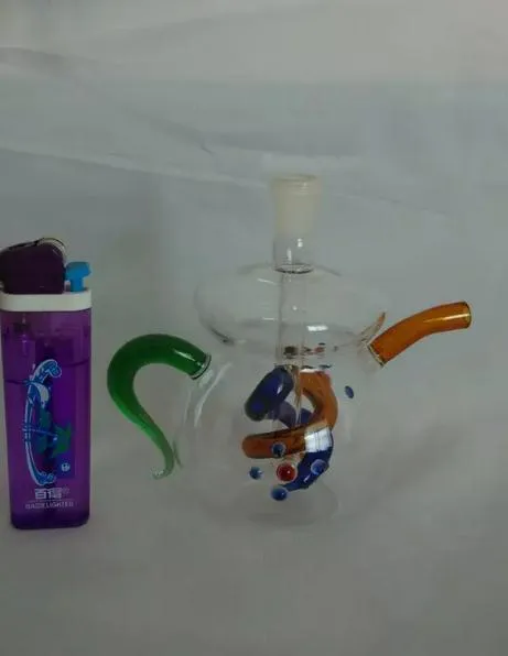 Gratis frakt grossister Ny färg mini tekanna stil glas vattenpipa / glas bong, lätt att bära, presenttillbehör