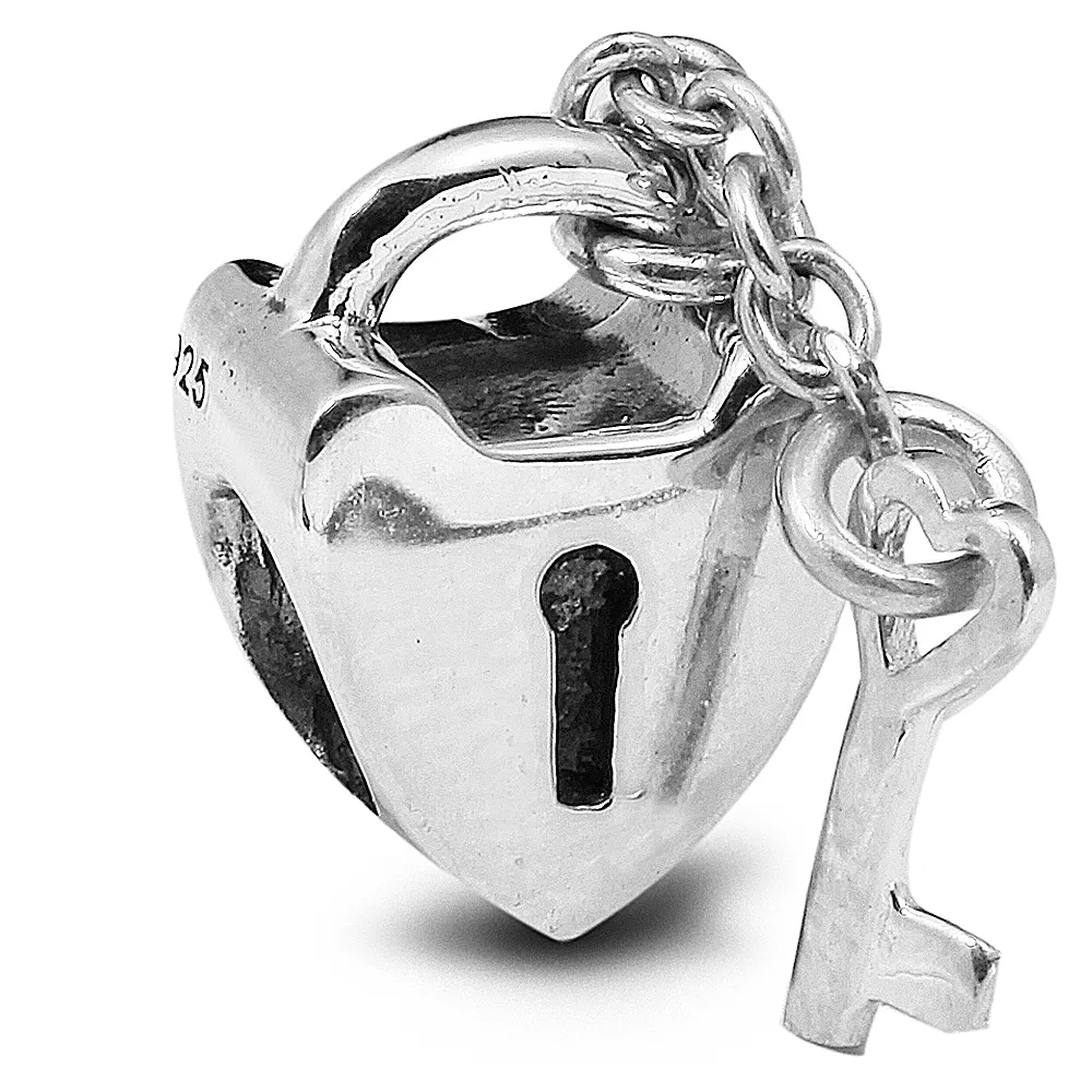 Key To My Heart Lock Charm 100% 925 Sterling Silver Beads Fit Pandora Charms Bracciale Autentici gioielli di moda fai da te