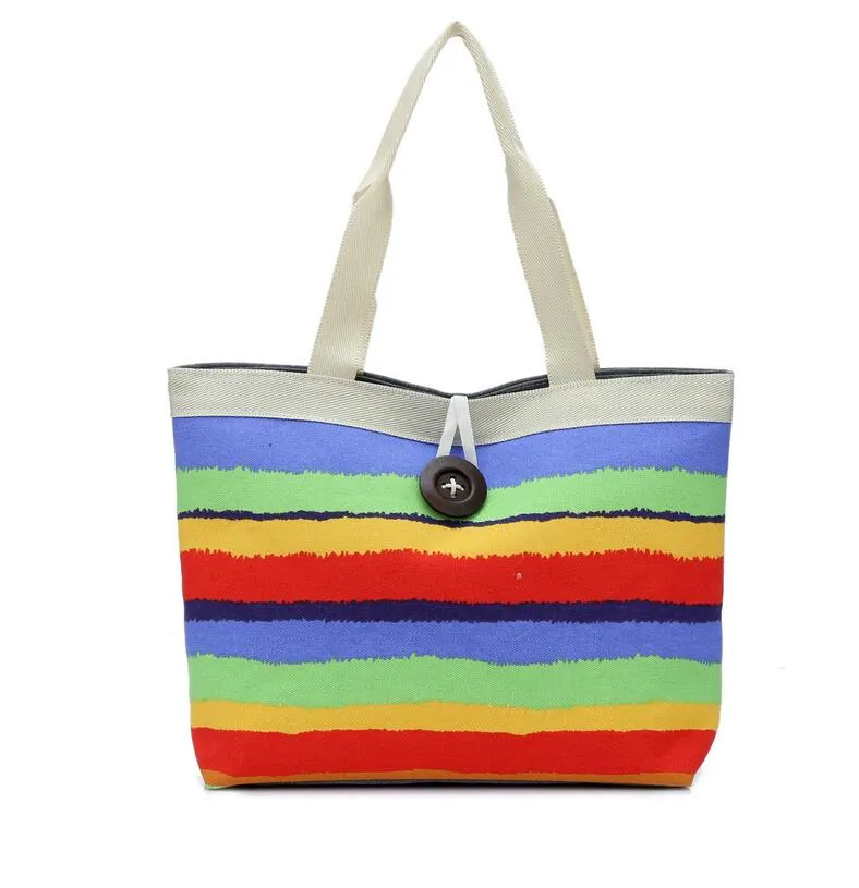 Moda Mulheres Bolsas De Lona Famosas Marcas Coloridas Listras Mulheres Tote Saco De Ombro Senhoras Pochette Sac Femme Sacos de compras casuais