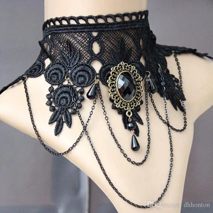 Fashion Women2024 Vintage Handmade Retro Short Gothic Steampunk Lace Flower Choker Necklace Jewellery 