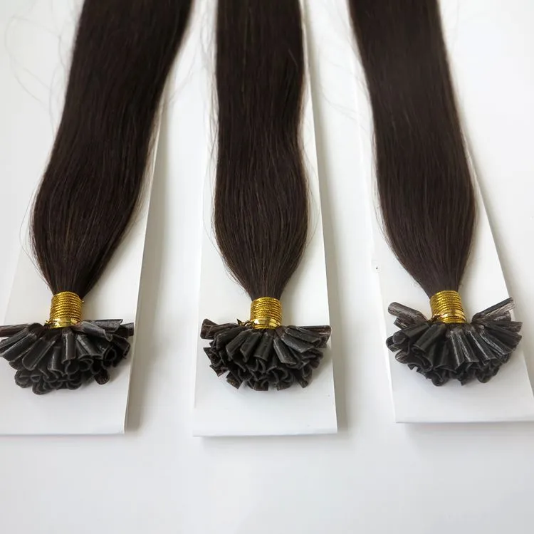 Najwyższa jakość 100g 100strands pre Conded Nail U końcówki Hair Extensions Human Hair 18 20 22 24 cali # 2 / Najciemniej Brązowe Brazylijskie Włosy indyjskie