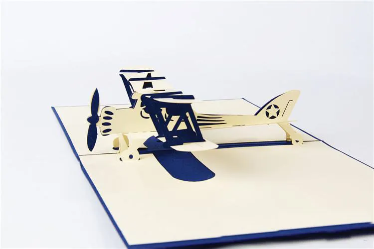 3d hecho a mano pop-up tarjetas de felicitación diseño de avión gracias avión tarjetas de cumpleaños traje para novio niños envío gratis