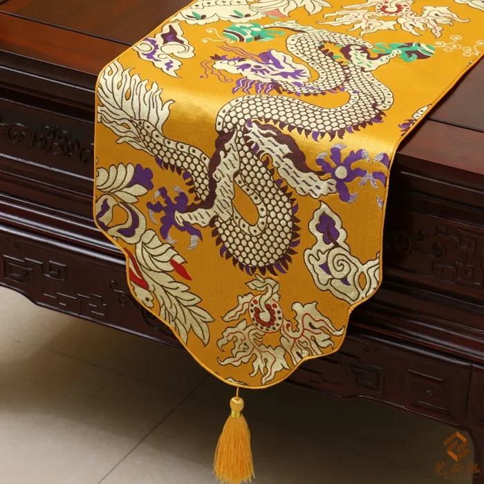 Thicken Dragon Patterns Table Runner Chinese stijl High-Density Silk Brocade Koffietafel Doek Eettafel Matten Home Decoraties 4 Grootte