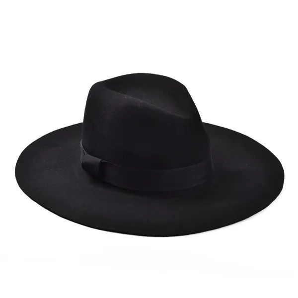 Atacado-moda vintage senhora meninas largas borda de lã feltro fedora chapéu preto disquete cloche, chapéu de cowboy para homens e mulheres frete grátis