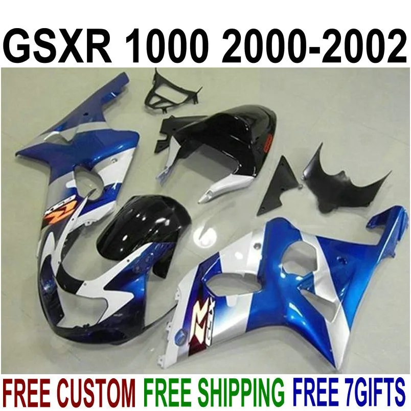 Convient parfaitement pour SUZUKI GSXR1000 K2 2000 2001 2002 kit de carénage en plastique bleu argenté noir GSX-R1000 00 01 02 kit de carénage HV45